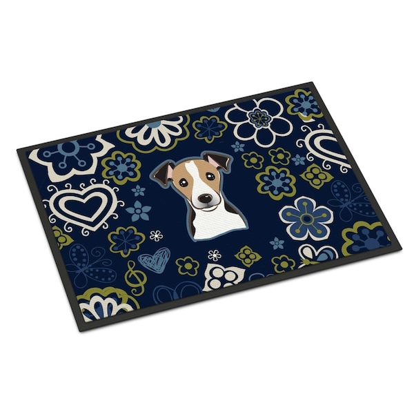 Carolines Treasures 24 x 36 in. Blue Flowers Jack Russell Terrier Indoor or Outdoor Mat BB5112JMAT - main